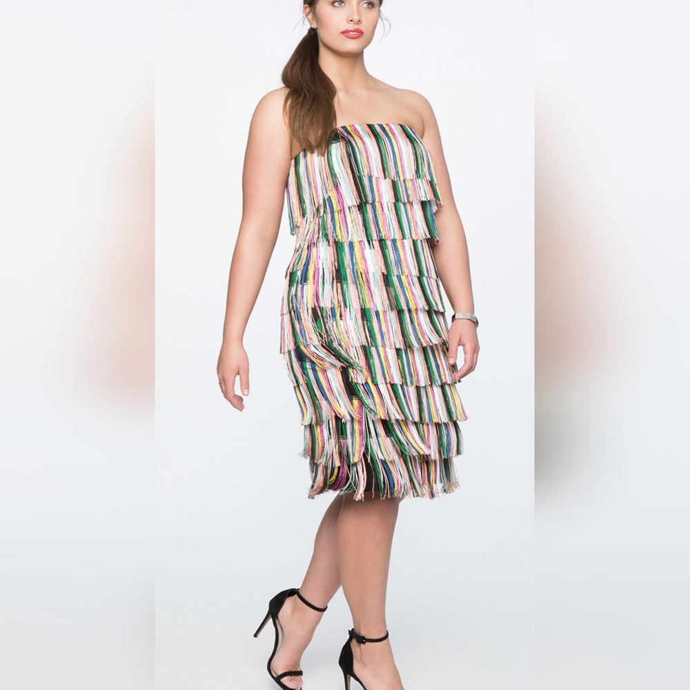 Eloquii fringe strapless Dress